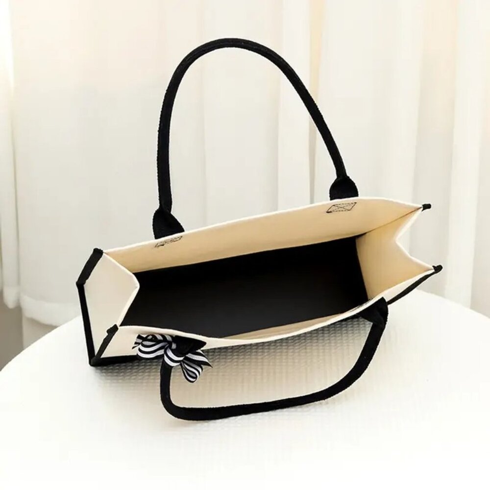 ๐Milano Italy Print Canvas Tote Bag w/ Bow Capacity, Waterproof - Picture 3 of 8